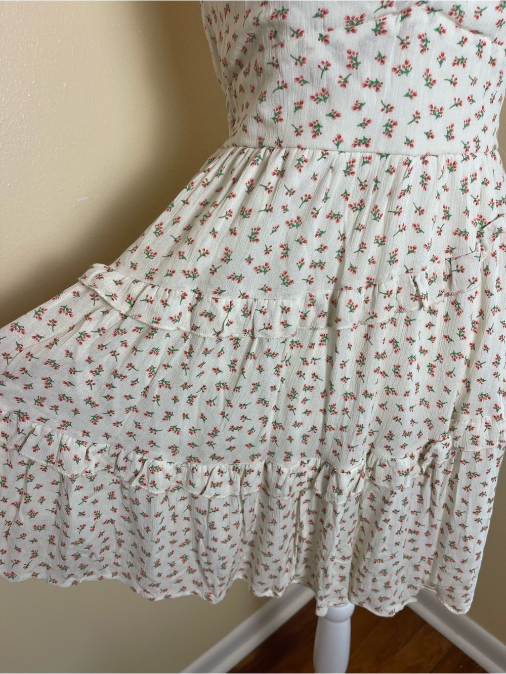 Coquette Floral Ruffle Mini Dress Tiered Cottagecore Tie Back Cutout Sundress M - Picture 9 of 16